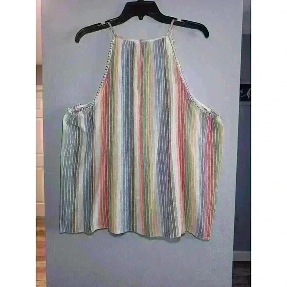 For The Republic Striped Sleeveless Tank Blouse Beaded Accents‎ 1X - Picture 2 of 8